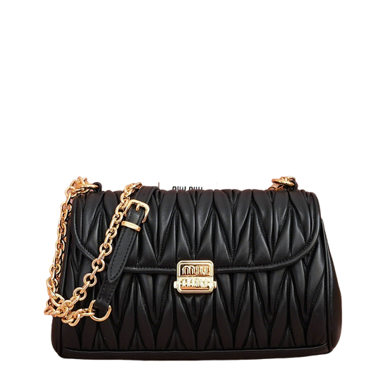 Miu Miu Black Quilted Leather Crossbody Bag With Gold Chain Strap 5BD266