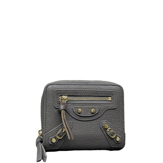 Balenciaga Compact Wallet with Textured Leather and Gold - Tone Hardware for Fashionable Organization