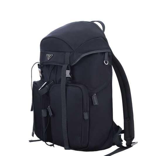 Prada Black Nylon Backpack With Multiple Pockets And Signature Logo 2VZ019