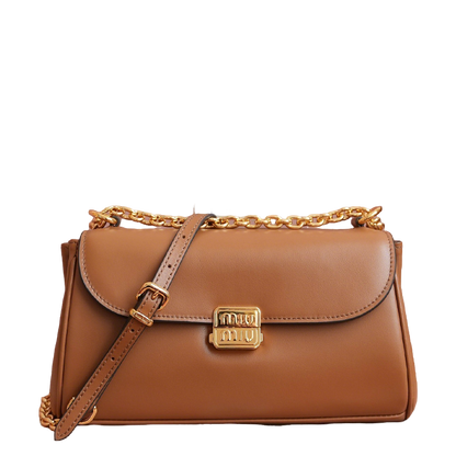 Miu Miu Brown Leather Crossbody Bag With Gold Chain Strap 5BD266