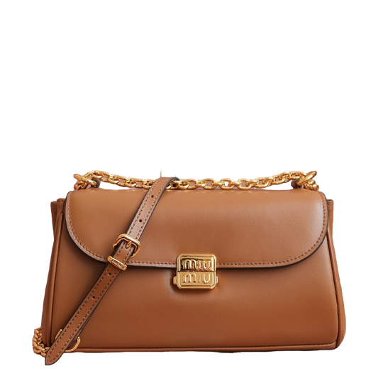 Miu Miu Brown Leather Crossbody Bag With Gold Chain Strap 5BD266