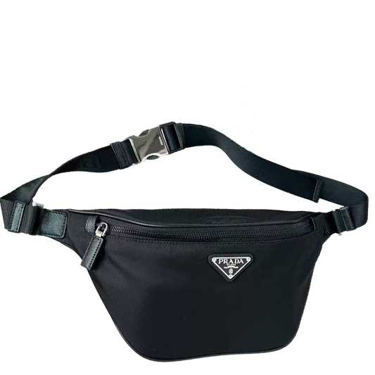 Prada Black Nylon Belt Bag With Signature Triangle Logo 2VL033