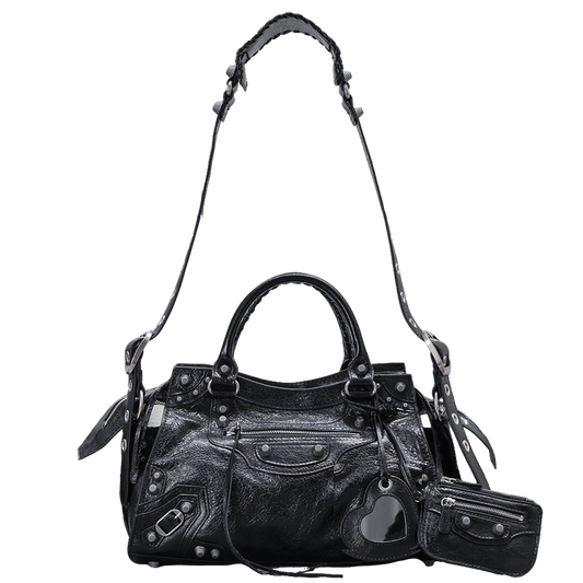 Balenciaga Classic City Bag with Studs and Heart - Shaped Charm for Edgy Fashion Lovers Style No.80092