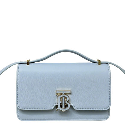Elegant Light Blue/Brown/Pink Burberry Crossbody Bag With Signature TB Logo And Textured Leather Style No.9141
