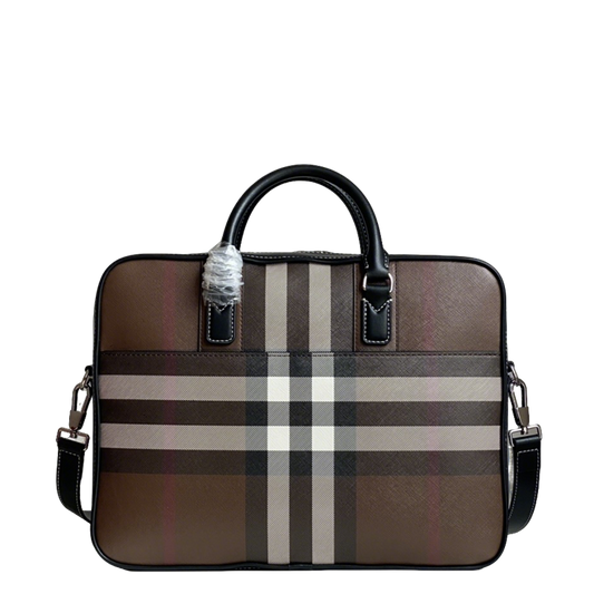 Burberry Checkered Briefcase with Leather Trim for Sophisticated Business and Travel Looks Style No.38928