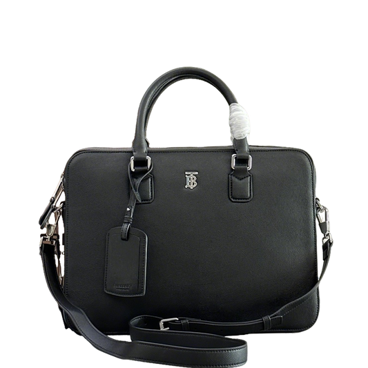 Elegant Black Burberry Briefcase With TB Monogram For Sophisticated Business And Travel Occasions Style No.700112