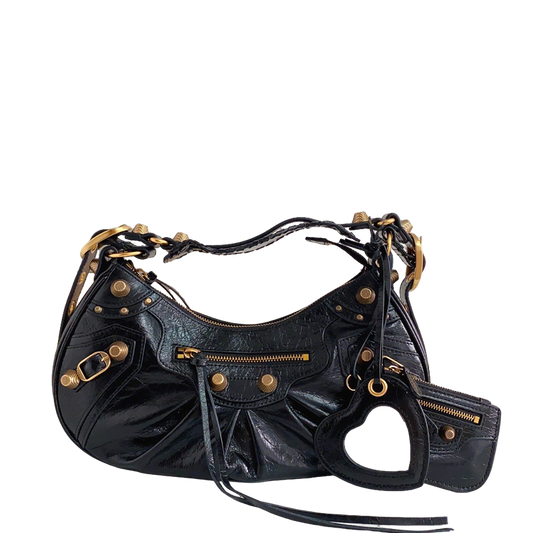 Balenciaga Le Cagole Hobo Bag With Gold Hardware And Heart - Shaped Pouch For Edgy Style Style No.3316