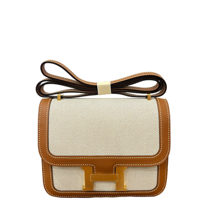 Stylish Hermès Constance - Inspired Canvas and Leather Crossbody Bag with Gold H Buckle 1922