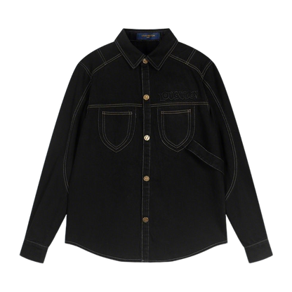 Louis Vuitton Black Denim Jacket With Gold Buttons And Embroidered Logo