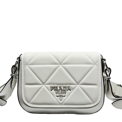 Prada White Quilted Leather Crossbody Bag With Brand Logo