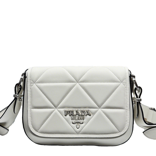 Prada White Quilted Leather Crossbody Bag With Brand Logo