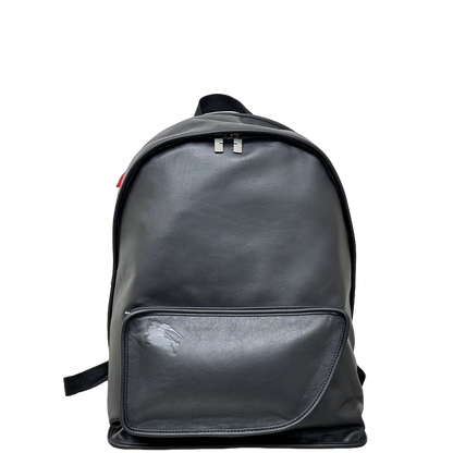 Sleek Black Leather Burberry Backpack With Embossed Logo And Functional Pockets Style No.6021