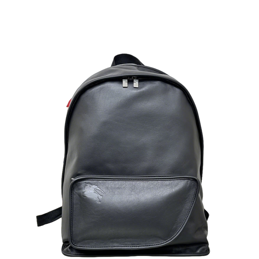 Sleek Black Leather Burberry Backpack With Embossed Logo And Functional Pockets Style No.6021