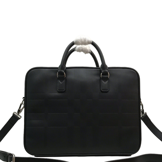 Sleek Black Burberry Briefcase With Woven Texture For Sophisticated Business And Travel Looks