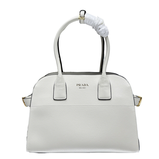 Prada White Leather Dome Satchel Bag With Top Handles 1BG538