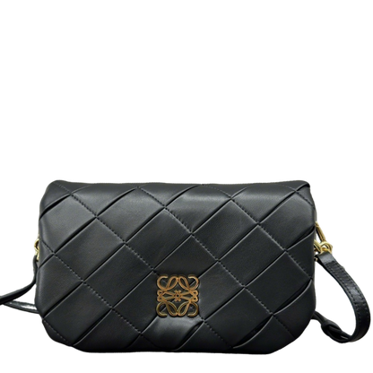 Loewe  Puffer Goya  Black Quilted Leather Crossbody Bag With Gold Logo Accent 062465