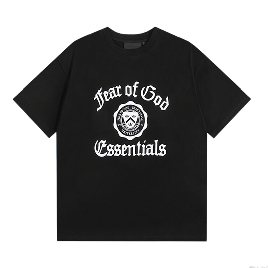 Fear Of God Essentials Black/White Tee With Classic Logo For Trendy Streetwear Looks