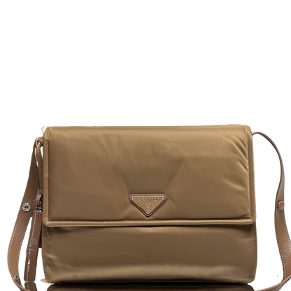 Prada Beige Nylon Crossbody Bag With Leather Trim And Logo 1BD256