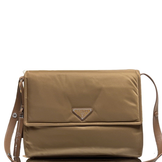 Prada Beige Nylon Crossbody Bag With Leather Trim And Logo 1BD256