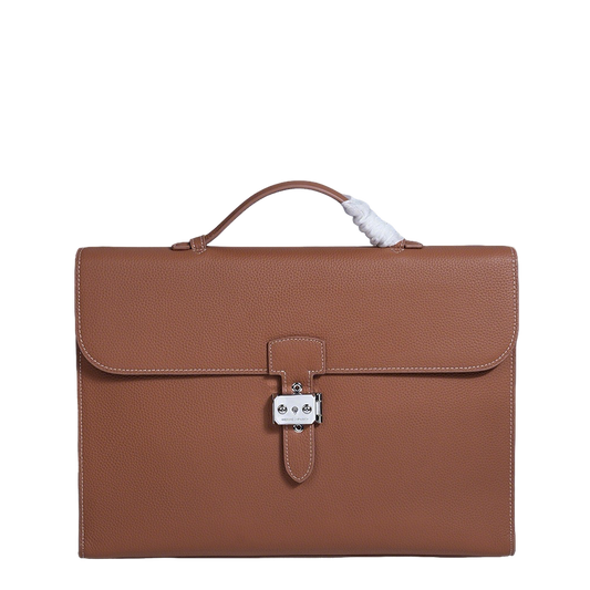 Hermès Brown Leather Briefcase With Silver Lock And Top Handle 3929