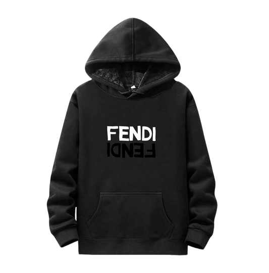 Black Fendi Hoodie With Creative Reversed Logo Design For Fashion Fans