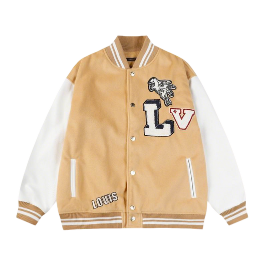 Louis Vuitton Beige And White Varsity Jacket With Patches And Embroidery