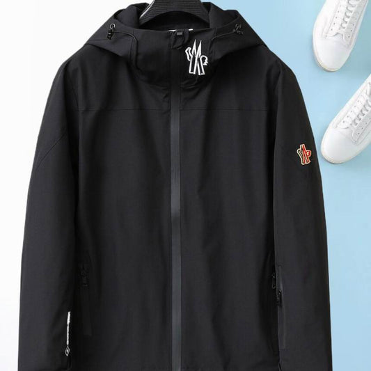 Moncler Men's Beige Hooded Windbreaker with Contrast Zippers and Logo
