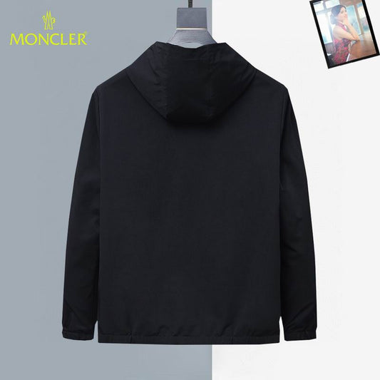 Moncler Men's Black Hooded Jacket With Embroidered Logo Patch