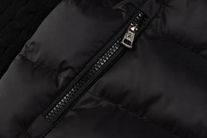 Moncler Men's Black Hybrid Down Jacket With Knitted Sleeves And Stripes