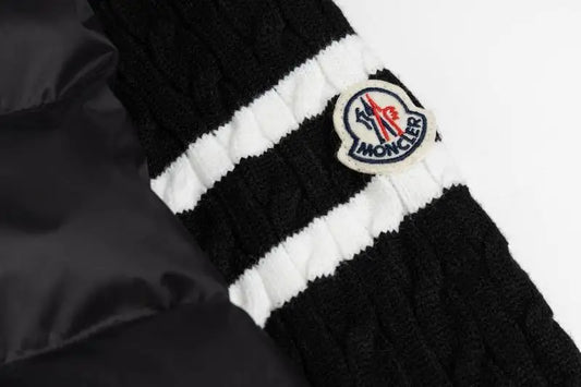 Moncler Men's Black Hybrid Down Jacket With Knitted Sleeves And Stripes