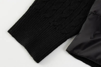 Moncler Men's Black Hybrid Down Jacket With Knitted Sleeves And Stripes
