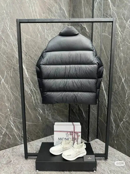 Moncler Men's Black Quilted Down Jacket With Stand Collar And Brand Badge