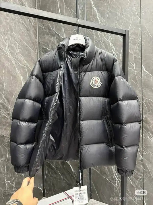 Moncler Men's Black Quilted Down Jacket With Stand Collar And Brand Badge