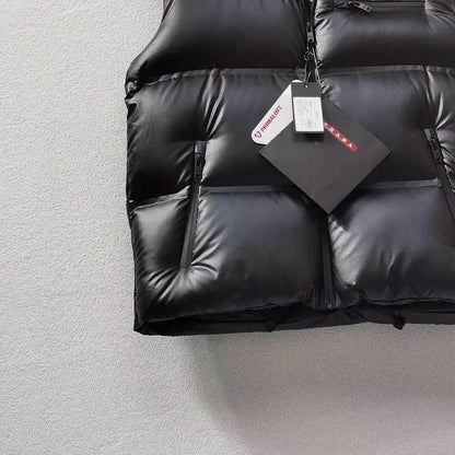 Prada Men's Black Puffer Vest With Brand Details And Zipper Pockets