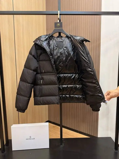 Moncler Men's Black Down Jacket With Hood For Winter Warmth And Style