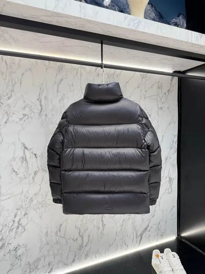 Moncler Men's Black Quilted Down Jacket With Stand Collar And Sleeve Badge