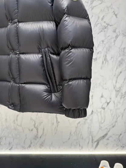 Moncler Men's Black Quilted Down Jacket With Stand Collar And Sleeve Badge