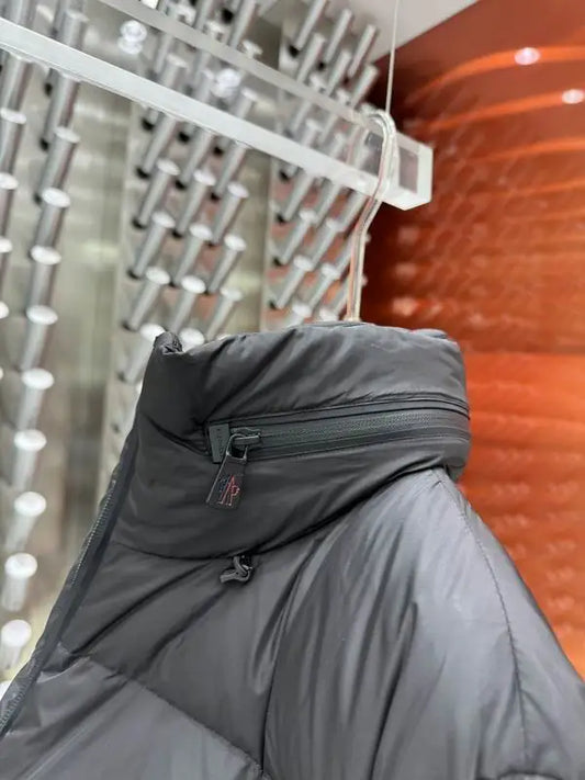 Moncler Men's Black Hooded Down Jacket With Signature Logo And Zip Pockets