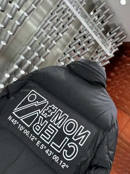 Moncler Men's Black Hooded Down Jacket With Signature Logo And Zip Pockets