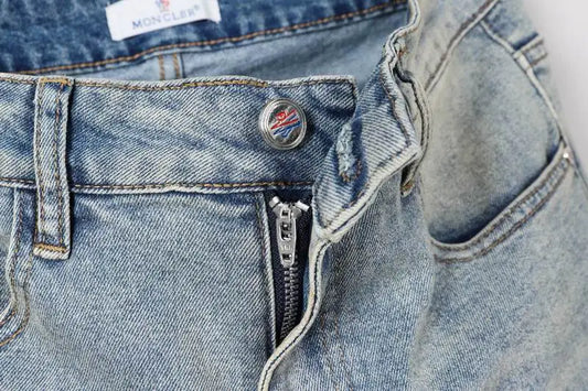 Moncler Men's Jeans in Light Shade with Distinctive Logo Embroidery