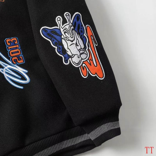 Off - White Black Varsity Jacket With Embroidered Logos And Patches