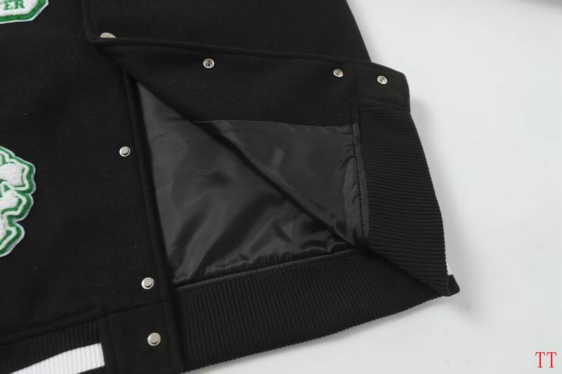Off - White Inspired Black and White Varsity Jacket with Green Embroideries