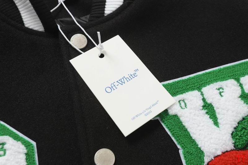 Off - White Inspired Black and White Varsity Jacket with Green Embroideries