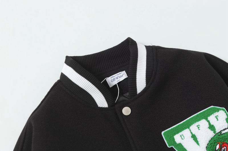Off - White Inspired Black and White Varsity Jacket with Green Embroideries