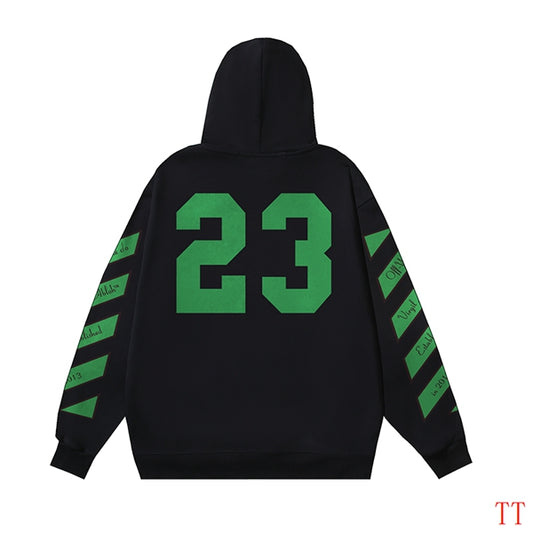 Off - White Black Hoodie With Green Graphics And Oversized Fit For Streetwear Fans
