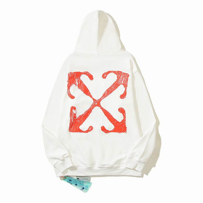 Off-White White Hoodie With Red Logo For Chic Streetwear Enthusiasts