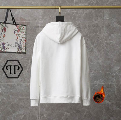 Philipp Plein White Hoodie With Embroidered Badge Logo And Classic Hooded Silhouette