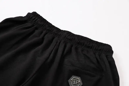 Philipp Plein Men's Black Shorts With Rhinestone Teddy Bear Design