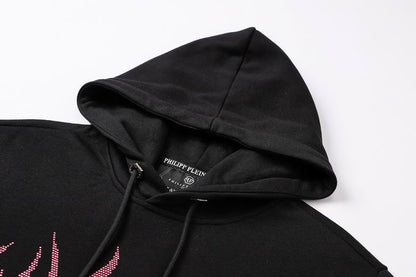 Philipp Plein Black Hoodie With Embellished Devil Character And Flame Design