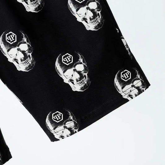 Philipp Plein Men's Black Shorts With All - Over Skull Print